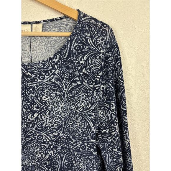 Chicos Medallion Button Back Women’s Tunic Dress Size 2/Size Medium Blue Boho - Picture 2 of 9